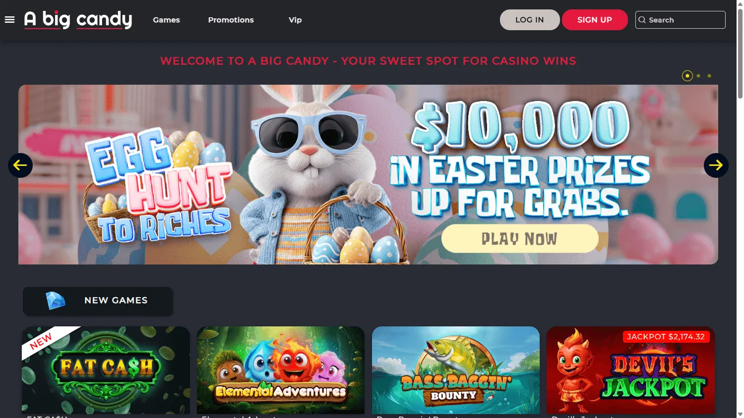 A Big Candy Casino desktop home screen