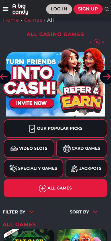 A Big Candy Casino mobile games screen