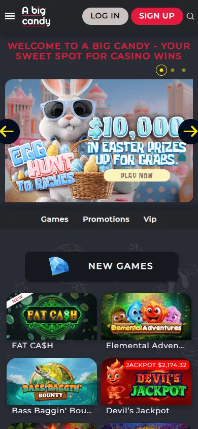 A Big Candy Casino mobile home screen